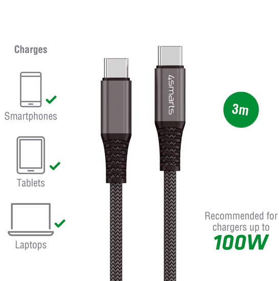 4smarts USB-C auf USB-C Kabel PremiumCord 100W 3m schwarz -