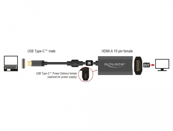 DeLock Adapter USB Type-C Stecker > HDMI Buchse 4K 60 Hz mit PD Funktion -