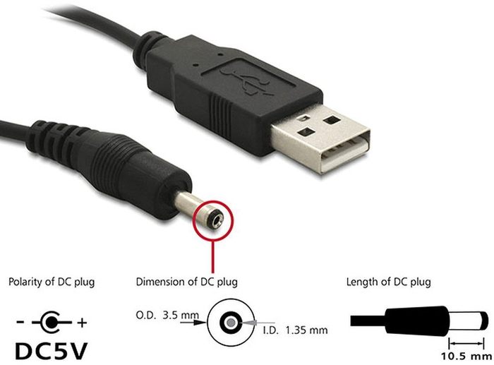 DeLock Kabel USB Power > DC 3,5 x 1,35 mm Stecker 1,5m -