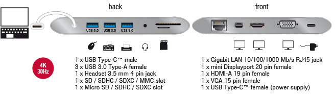 DeLock USB Type-C 3.1 Dockingstation 4K 30 Hz silbergrau -